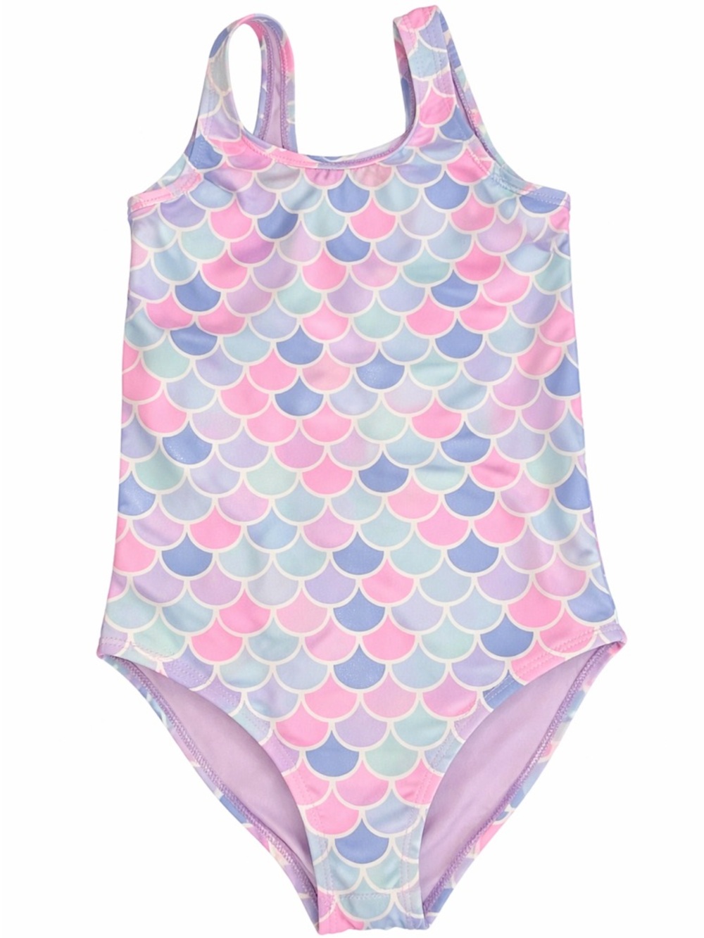 btween Pastel Mermaid-Scale One-Piece Swimsuit - Pink, Lavender, Light Blue